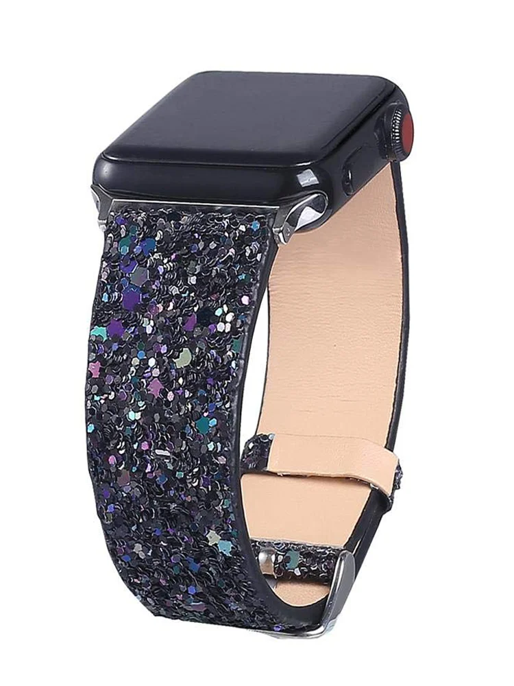 

Ремешок Блестящий для Apple Watch band 44 мм 38 мм 40 мм 42 мм 41 мм 45 мм, кожаный браслет для часов IWatch Series 8 7 6 5 4 3 SE Ultra 2 49 мм