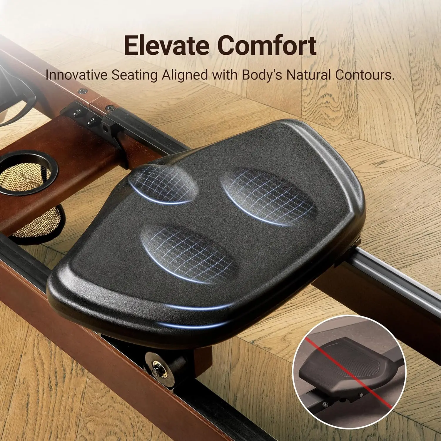 Water Rowing Machine for Home Use, Finest Solid Wood Row with Professional Monitor, Bluetooth-Connected APP for Immersive