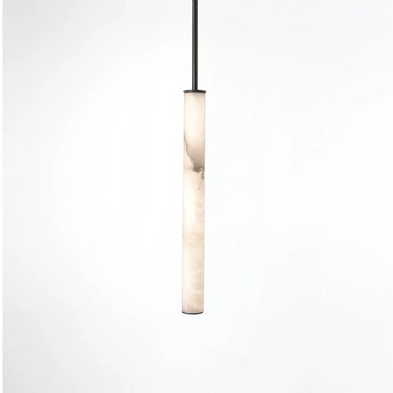Copper Natural Marble Hanging Chandelier Light Fixture Small LED Pendant Lamp for Bedroom Dining Room Home Decor