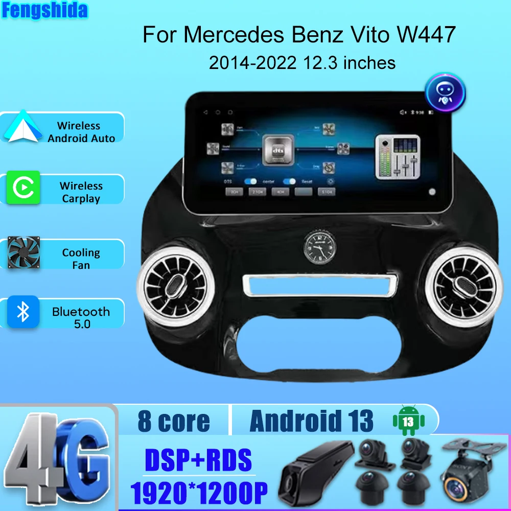 

12.3 inch Car Android For Mercedes Vito W447 2014-2022 Android 13 Car Multimedia Player Android Auto GPS Navigation No 2din DVD