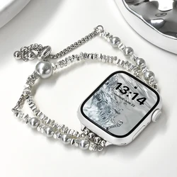 Elegant Pearl Bracelet Strap for Smartwatch - Ladies Jewelry Wristband (Style 2 Silver)