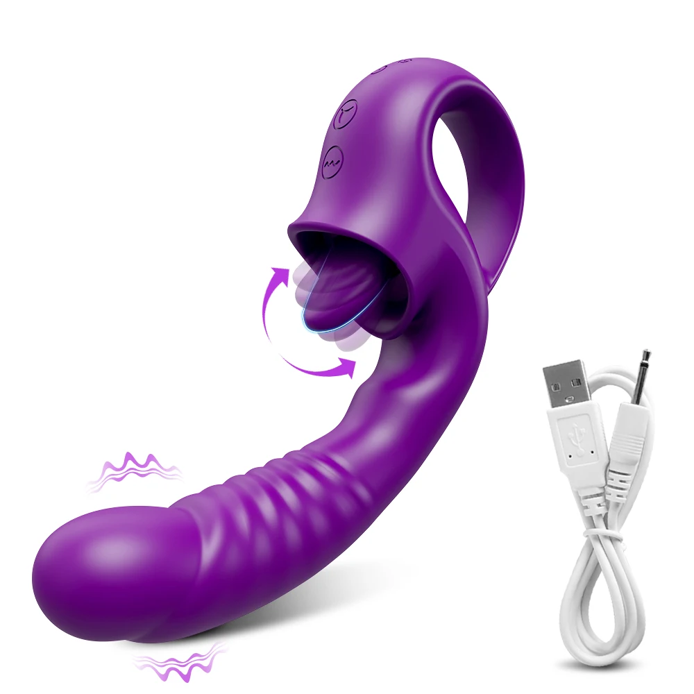 Clitoral Licking G Spot Vibrator for Women Clit Stimulator Realistic Dildo with 10 Licking & Vibrating Modes A_voghion.com