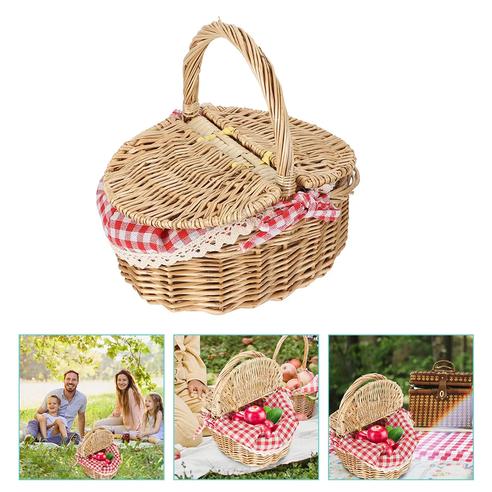 

Wicker Picnic Basket Lid Country Vintage Picnic Basket Snacks Bread Storage Basket