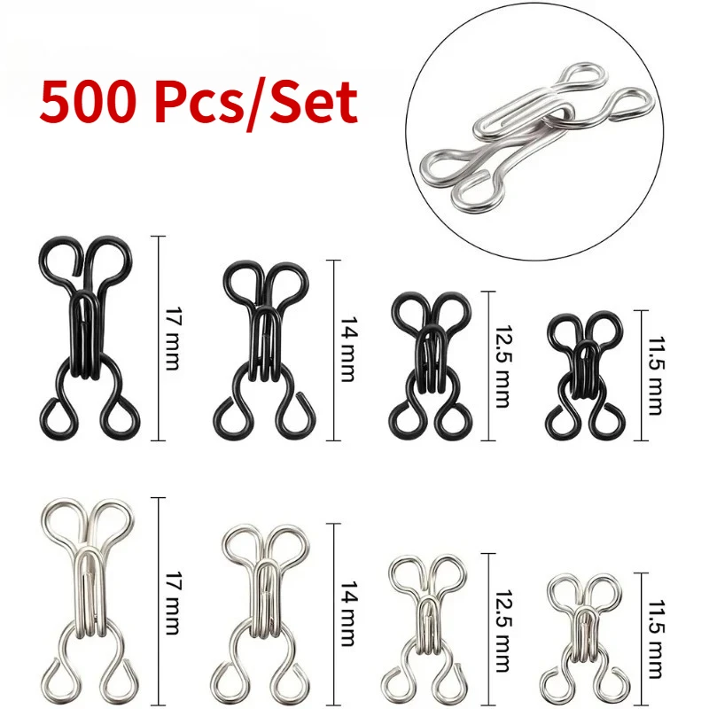 500세트 바느질용 후크 및 아이렛 11.5-17mm 대형 후크 및 아이렛 잠금장치 브라 의류 바지 스커트 바느질 DIY 공예용