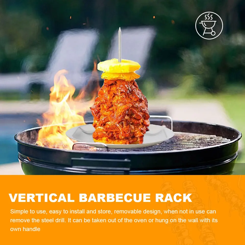 Stainless Steel Chicken Roasting Pan for Steak Beer Vertical Meat Skewer Grill Replacement Spikes with Handle Smoker Accessories