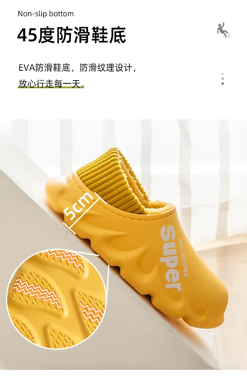 Comwarm Winter-Flauschige Hausschuhe für Damen und Herren, wasserdichte Gehrutschen, weiche Sohle, rutschfeste Rutschen, Plüschfutter, warme, gemütliche Hausschuhe – Detail 4
