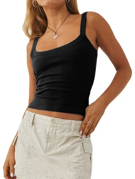 Women s Solid Color Tank Tops Basic Sleeveless Scoop Neck  Fit Shirts Ribbed Tops 1