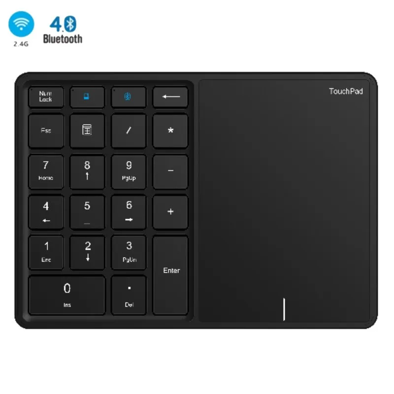 

2.4G& Bluetooth 2in1 Numeric Keypad with Touchpad Wireless Digital Keyboard for Mac OS Accounting Windows 22 Keys Number Keypad