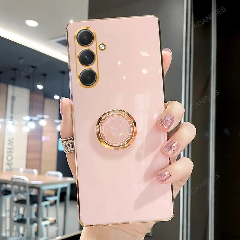 Luxury Plating Ring Holder Silicone Back Cover with Stand