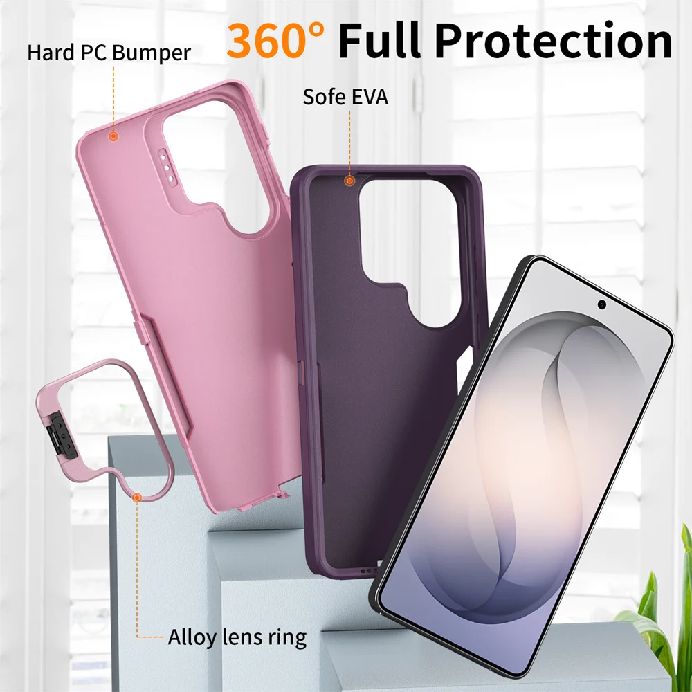 Shockproof Armor Flip Lens Stand Phone Case Cover