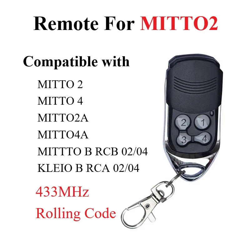 

B RCB02 RCB04 MITTO2 MITTO4 Replacement Garage Door Remote Control 433mhz Mitto 2 Gate Remote Control