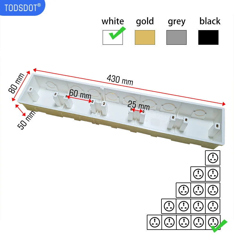 In der Wand untere Anschlussdose für Steckdose USB Multi Frame, Triple Dark Box Quad Back Box, Switch Box Flammhemmendes PVC Weiß – Detail 7