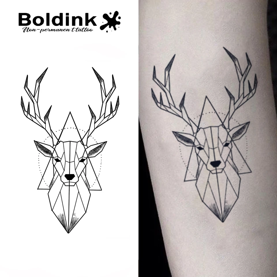 Tatuagem temporária de cabeça de cervo geométrica Boldink, dura até 15  dias, nova tecnologia, adesivo semipermanente mágico à prova d'água. -  AliExpress, image size:960x960