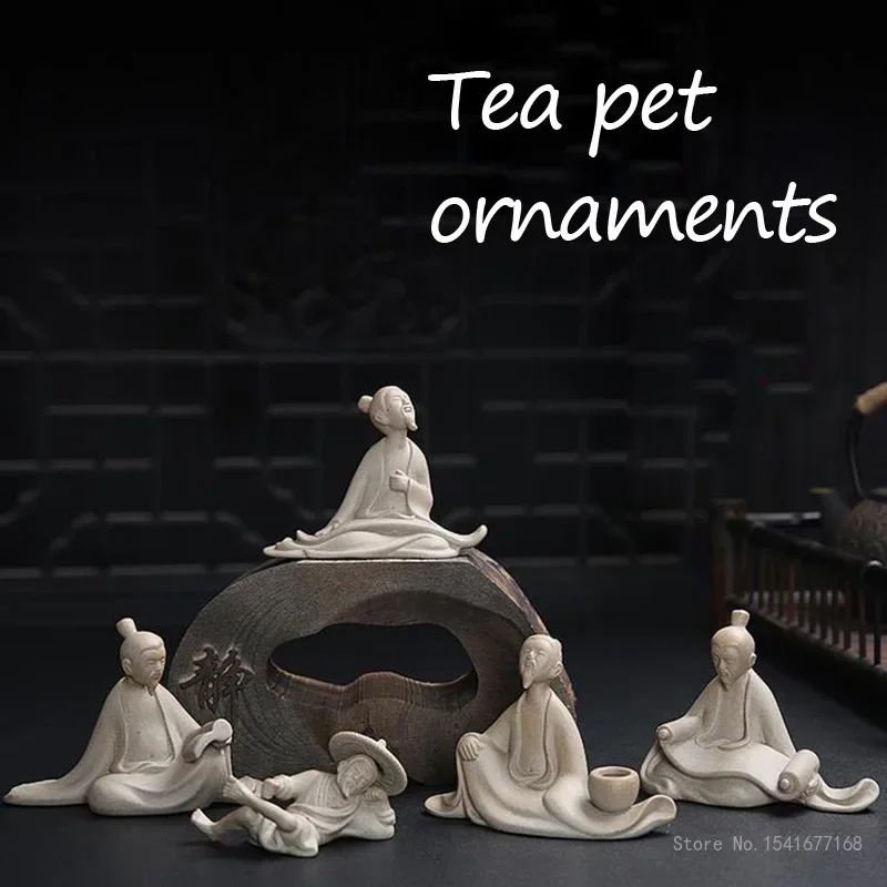 Creative Ceramic Small Tea Pets Ornaments, Retro stoneware, piano, chess, painting and calligraphy, Micro Landscape, 1Pc