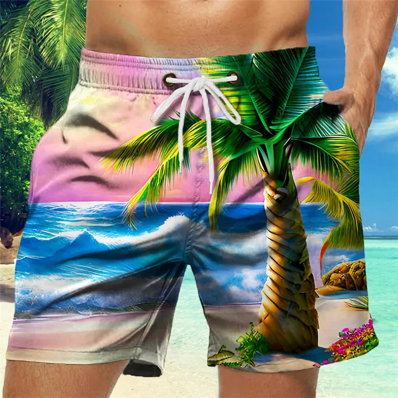2024 Summer Street Versatile Thin Beachwear high-end Fashion 3D Digital Printing Shorts men's Large Handsome Loose Shorts 4