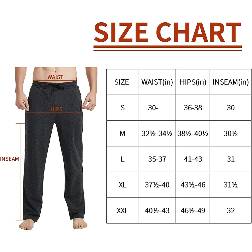 Men's Cotton Yoga Lounge Pants Open Bottom Running Joggers Loose Fit Athletic Sweatpants with Pockets Large Size Comfortable