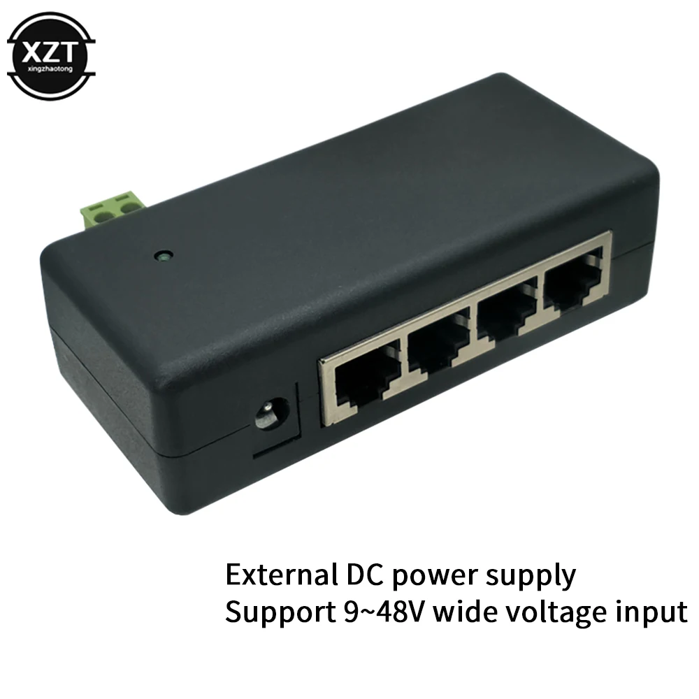 

4 Ports PoE Injector POE Power Adapter Ethernet Power Supply Pin 4,5(+)/7,8(-) Input DC9V-DC48V for IP Camera