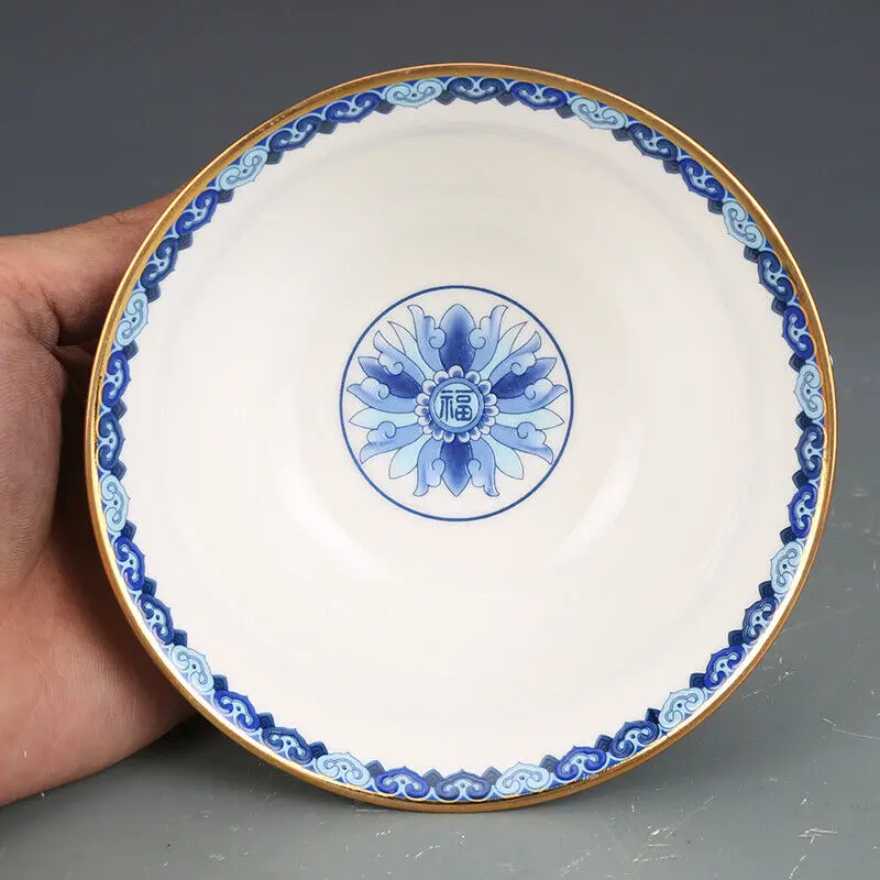 4.7" Collection Chinese Qing Blue-and-white Porcelain Lotus Flower Spray Bowl 5