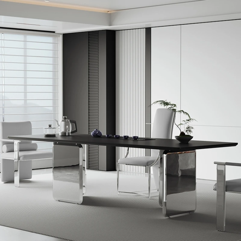 Rock Plate Tea Table Light Luxury Italian Home Office Mirror Black Tea Table Living Room Kung Fu Tea Table Integrated