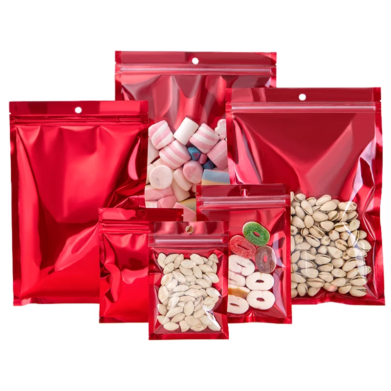 Reclosable Ziplock Hang Hole Package Aluminum Foil Bag Tranparent Plastic Mylar Foil Food Storage Pouches 100pcs/lot
