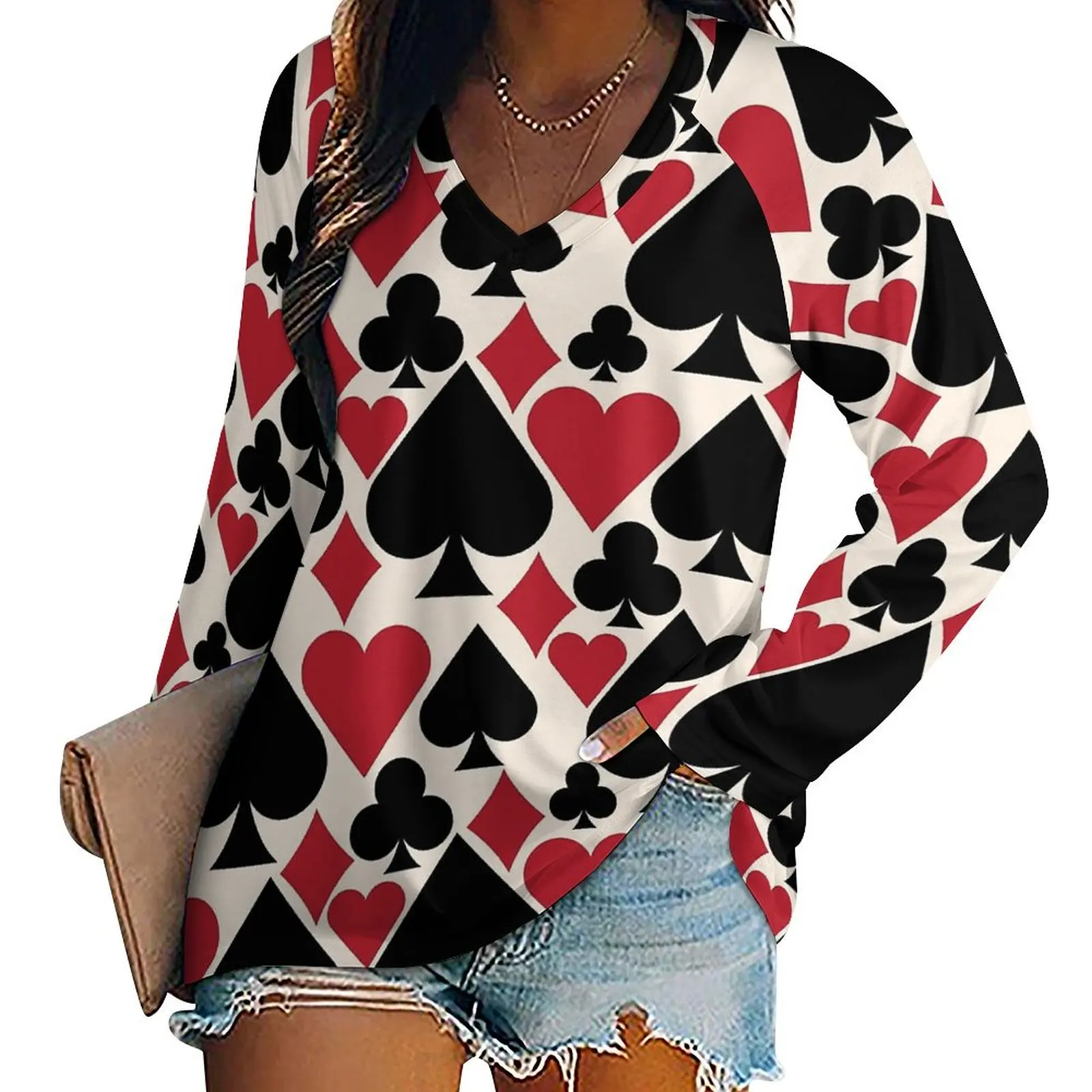 

T-shirts with Print Long Sleeve Loose Tee Fashion Sexy Casino Fun Printed T-shirt