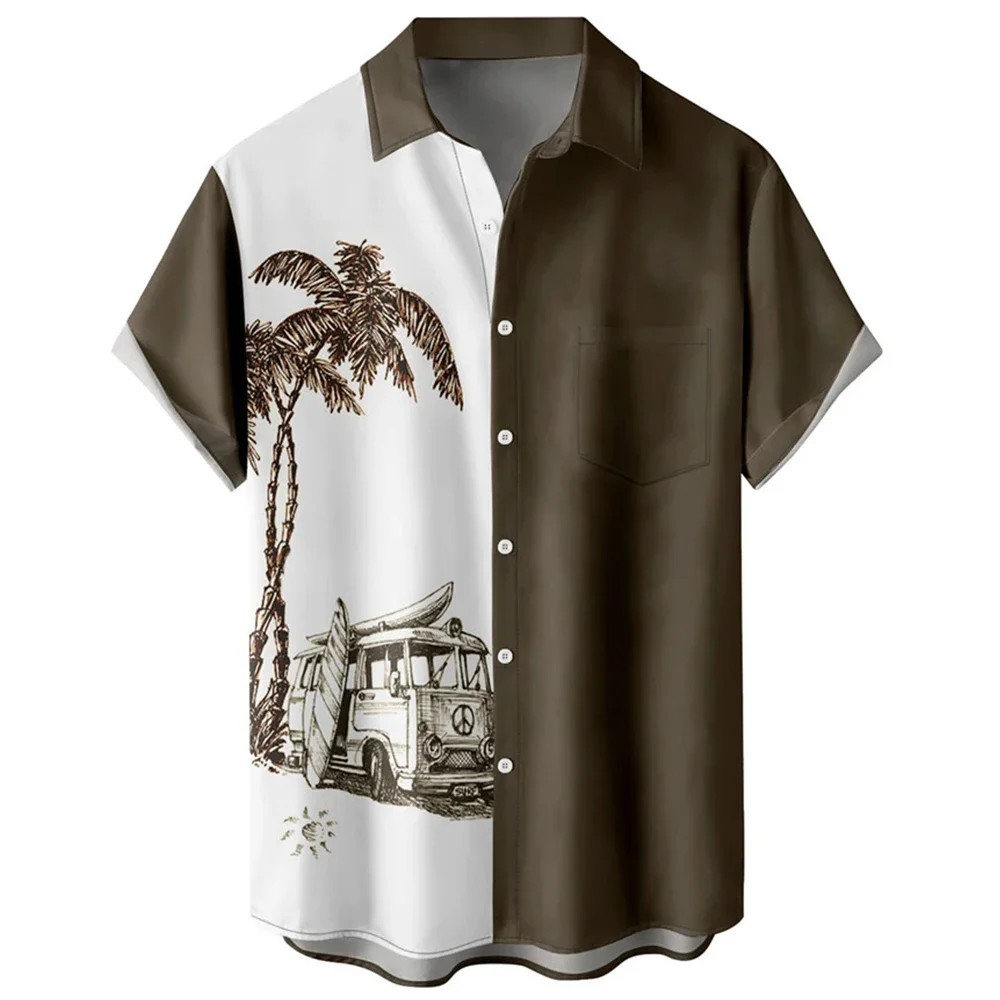 Fashion Hawaiian Shirt Men Summer 3d Coconut Tree Printed Beach Shirts Men Holiday Short Sleeve Beach Tee Shirt Oversized Blouse