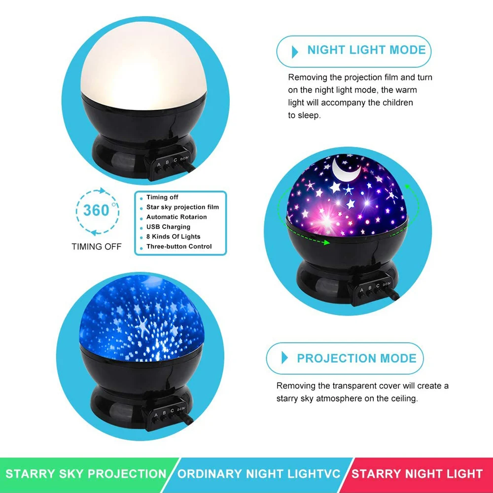 Star Projector Night Light Lamp Fun Gifts for Girls and Boys Rotating Star Sky Moon LED Lights Projector for Kids Bedroom Decor 3