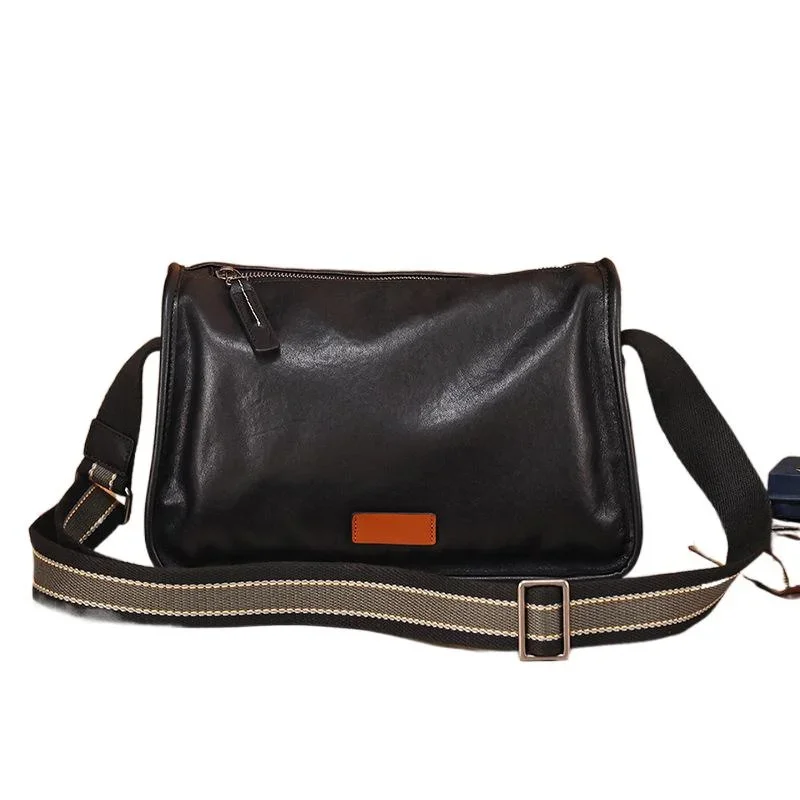 Fashion genuine leather men's shoulder bag large capacity cowhide male shoulder bag Black trend crossbody bag