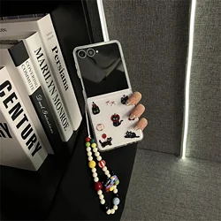 Charming Korean Black Kitten Pattern Case with Cat Bracelet Chain - Galaxy Z Flip 8 (A)