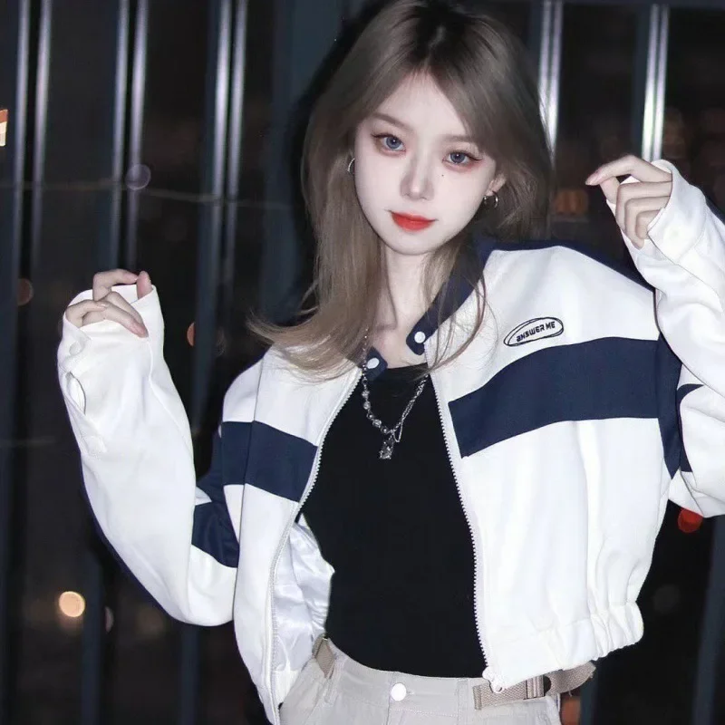 아메리칸 스타일 스트리트 야구 재킷 여성 용수철, 캐주얼 짧은 상의, 스타일리시한 데님 재킷, 2023 신상