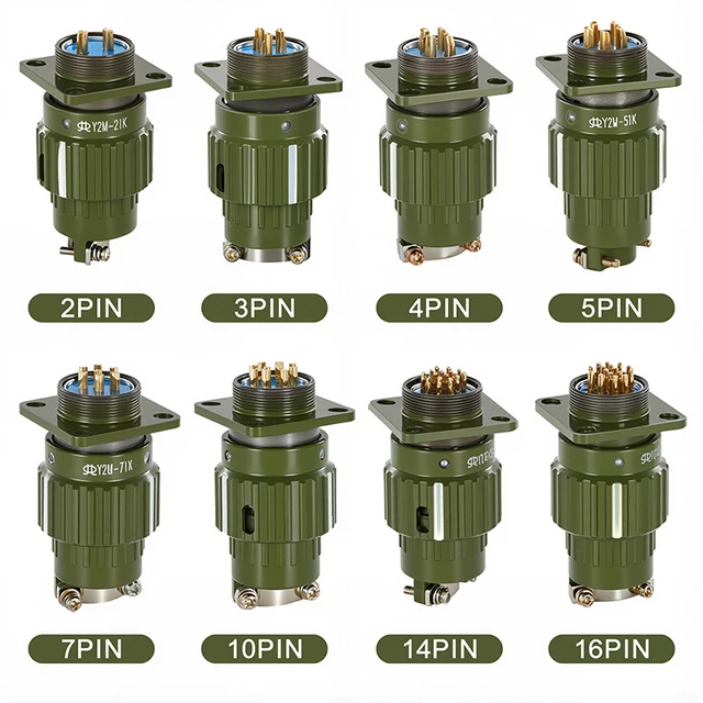 Y21M Series 2/3/4/5/7/10/14/16 Pin Fast Buckle Aviation Fixed Type Industrie Connector Plug Socket Male Female Army Green 1