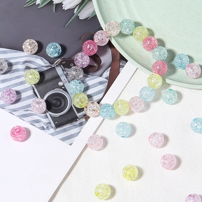 50-100Pcs/Lot 6-12mm Round Cracked Acrylic Beads Spacer Loose Charm Beads For DIY Crafts Ornament Making Clothing Accessories acrylic beads acrylic craft beads