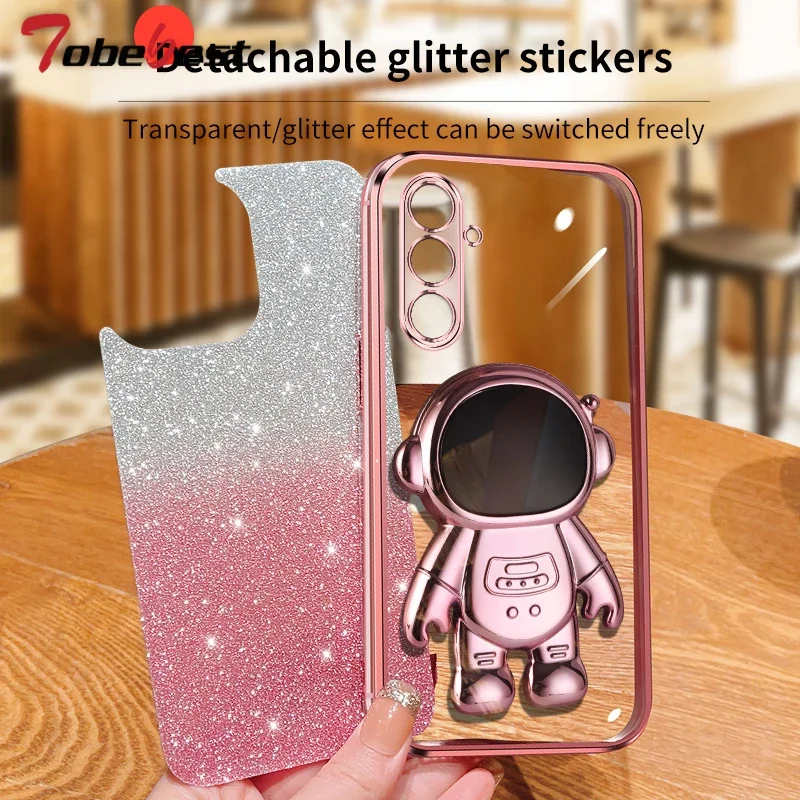 Glitter Astronaut Bracket Plating Phone Holder Case
