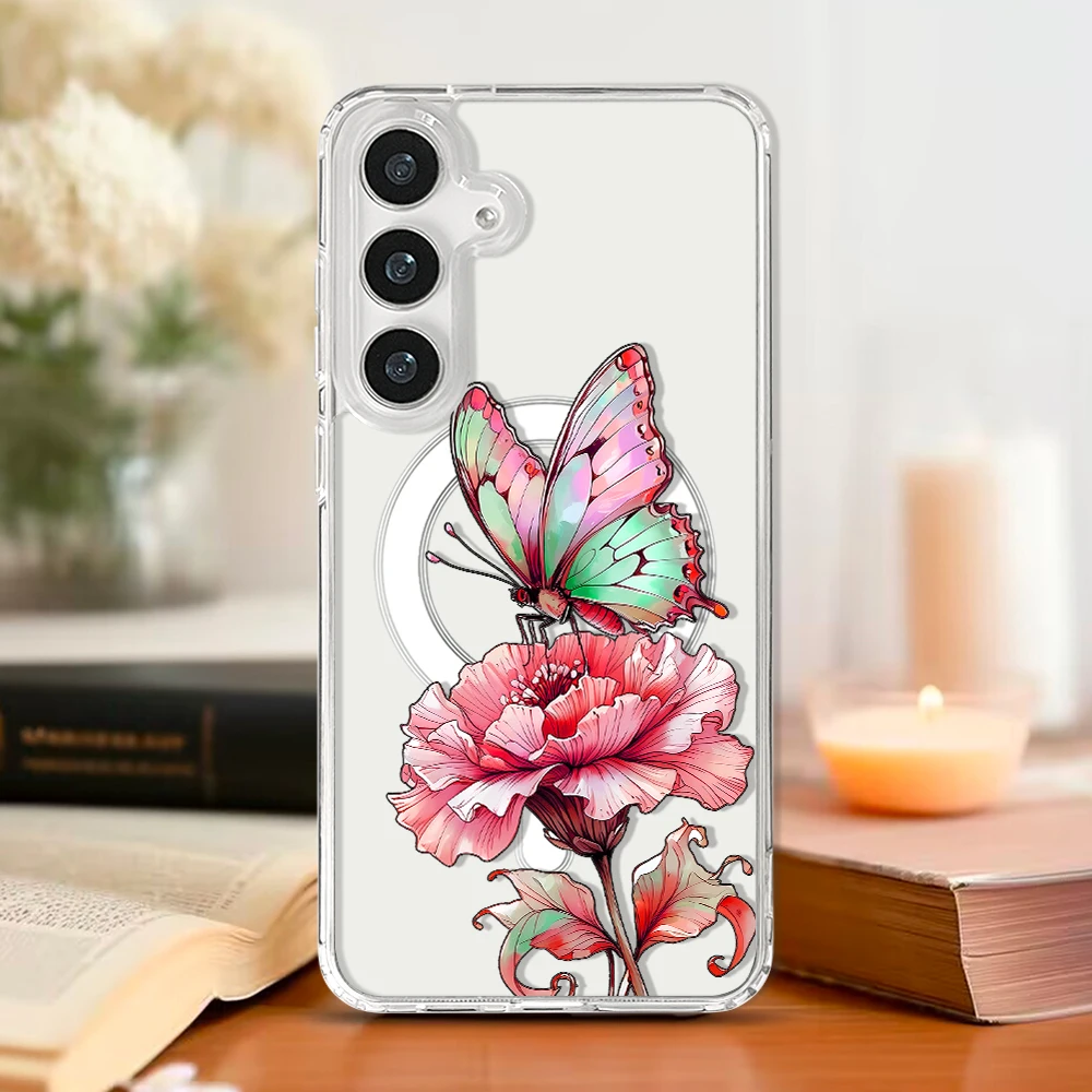 Butterflies and Flowers Magnetic Phone Case - Elegant Protective Cover
