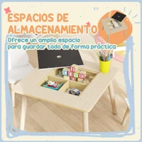 Table et 2 chaises en bois pour enfants Aiyaplay avec compartiments et tableau noir amovible 60X60X44 cm Naturel et Blanc 6