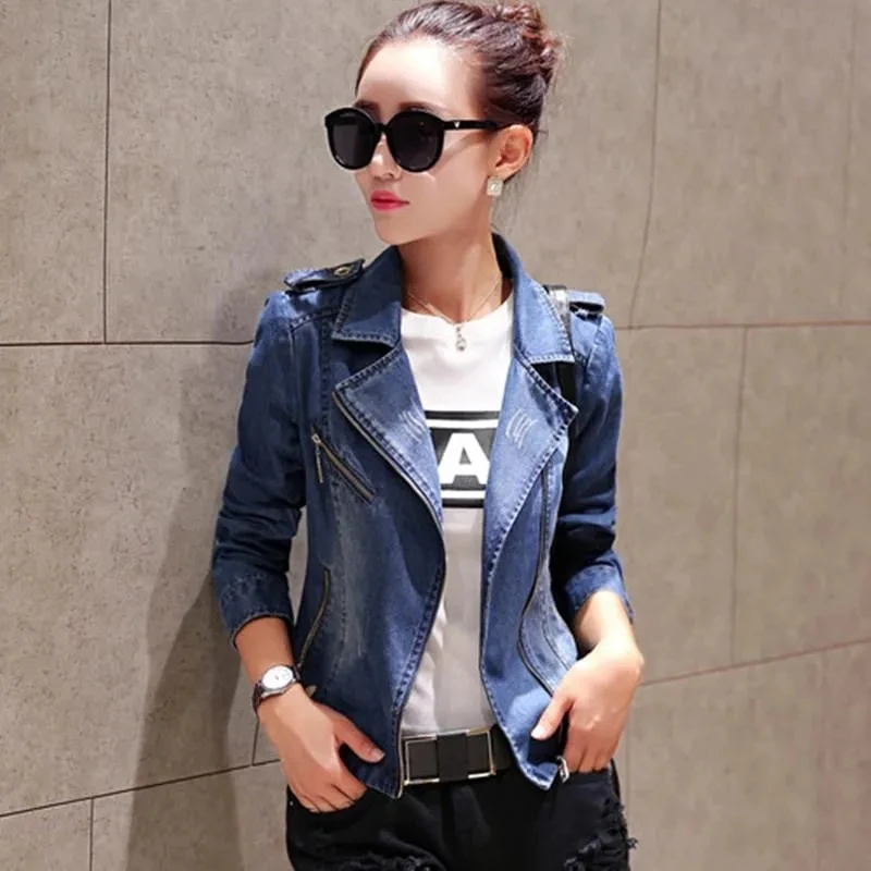 

Женская джинсовая куртка на молнии, Классическая Потертая джинсовая куртка, повседневная верхняя одежда, весна-осень 2024