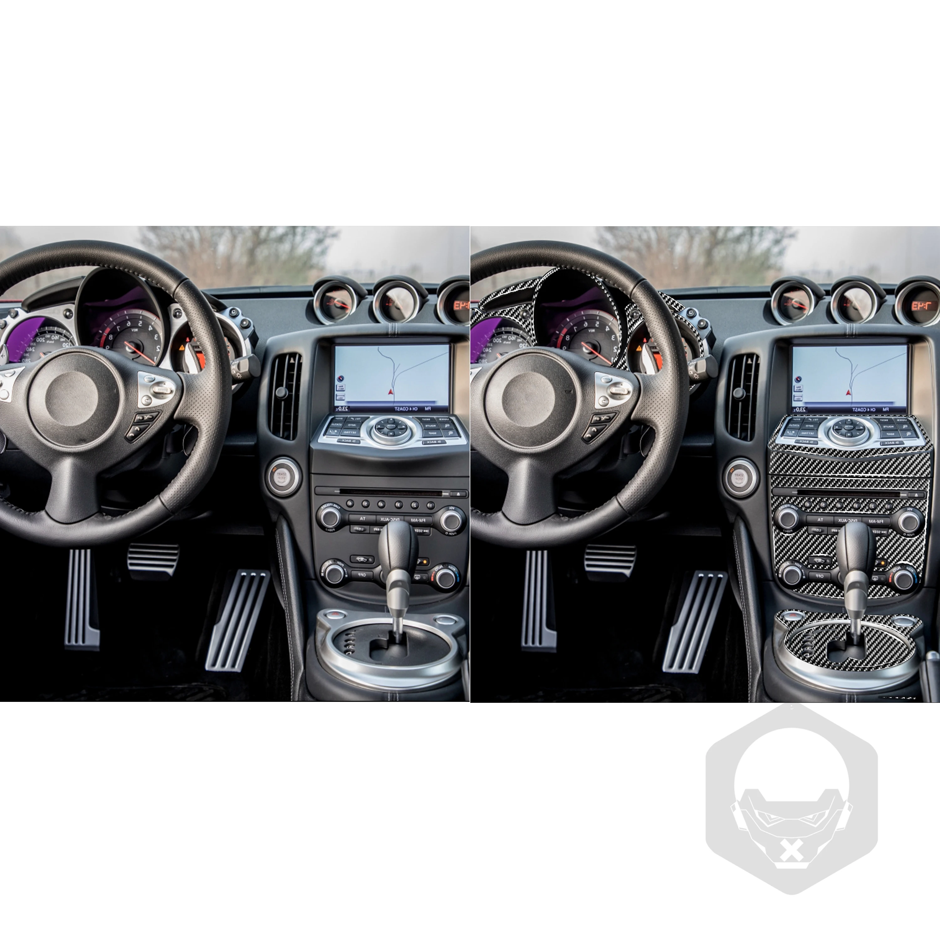 For NISSAN 370Z Z34 2009+ Speedometer Gear Shift Knob Cup Holder Navigation Air Conditioning Panel Real Carbon Fiber Sticker