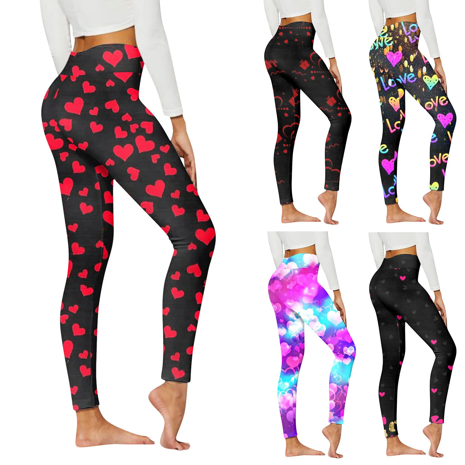 Womens Casual Fashion Pants Heart Print Sports Leggings