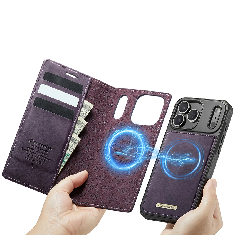 Leather Flip Wallet Case with Magnetic Detachable Design