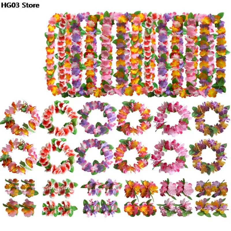 

4pcs/Set Hawaiian Wreath Hawaiian Leis Garland Artificial Necklace Hawaii Flowers Leis Spring Party Supplies Beach Fun Wreath