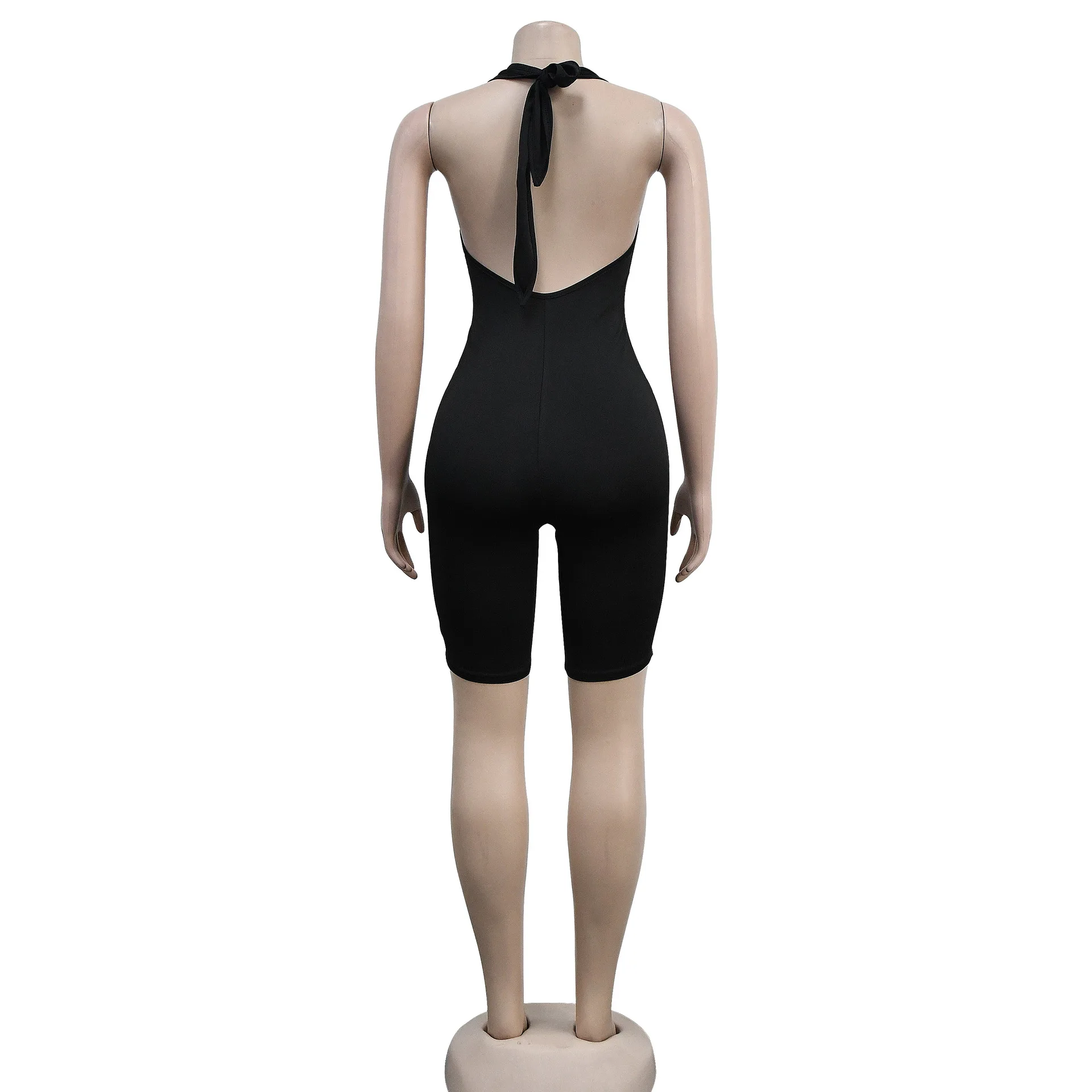 Black Sleeveless Jumpsuit Shorts Women 2023 Fashion Women's Clothing Sexy Open Back Deep V-neck Elegant Jumpsuit Bodycon