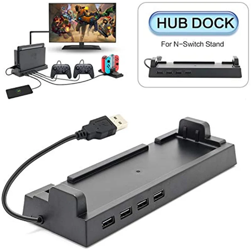 Hub Dock for Nintendo Switch Dock, Switch USB Hub for Nintendo with 4 Output Ports Wired Pro Controllers, Keyboard