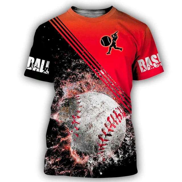 Camiseta con estampado de béisbol 3D para hombre, camisa de manga corta con  cuello redondo de gran tamaño, informal, ropa de calle suelta, Harajaku
