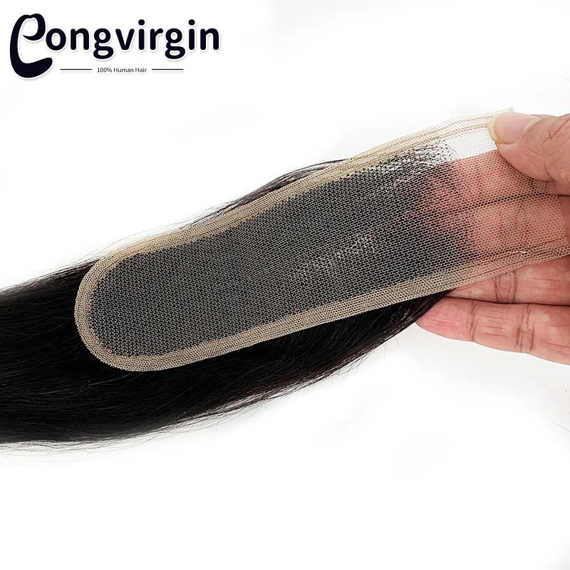 Human Hair Closure Straight 6x2 Lace Closure 2x6 Middle Part Pre Plucked Small Bleached Knots Hd Transparent 100% Human Raw Hair Straight Closure