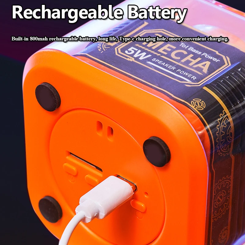 Mini Transparent Bluetooth Speaker Mecha Style Hifi Sound Music Box Wireless TWS Connection MP3 Music Player Support TF Card Pla