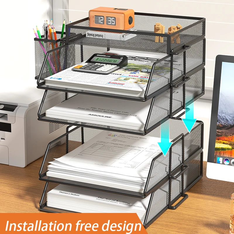 File and Desktop Organizer 4-Tier Stackable Tray for Paper Letter Accessories for Office Desk file organizer