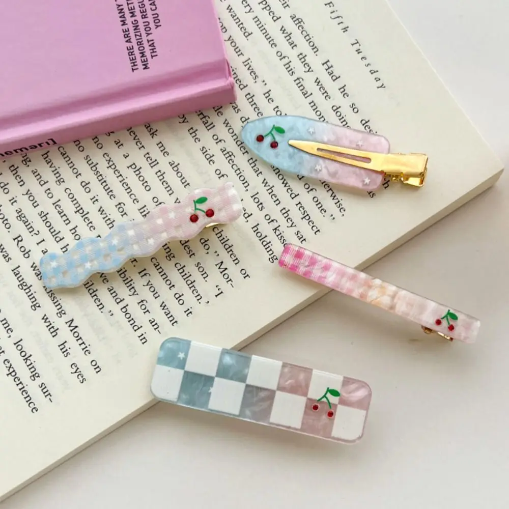 

Traceless Cherry Hairpin Cute Checkerboard Gradient Color Fruit Bangs Clip Simple Geometry Makeup Barrettes Streetwear