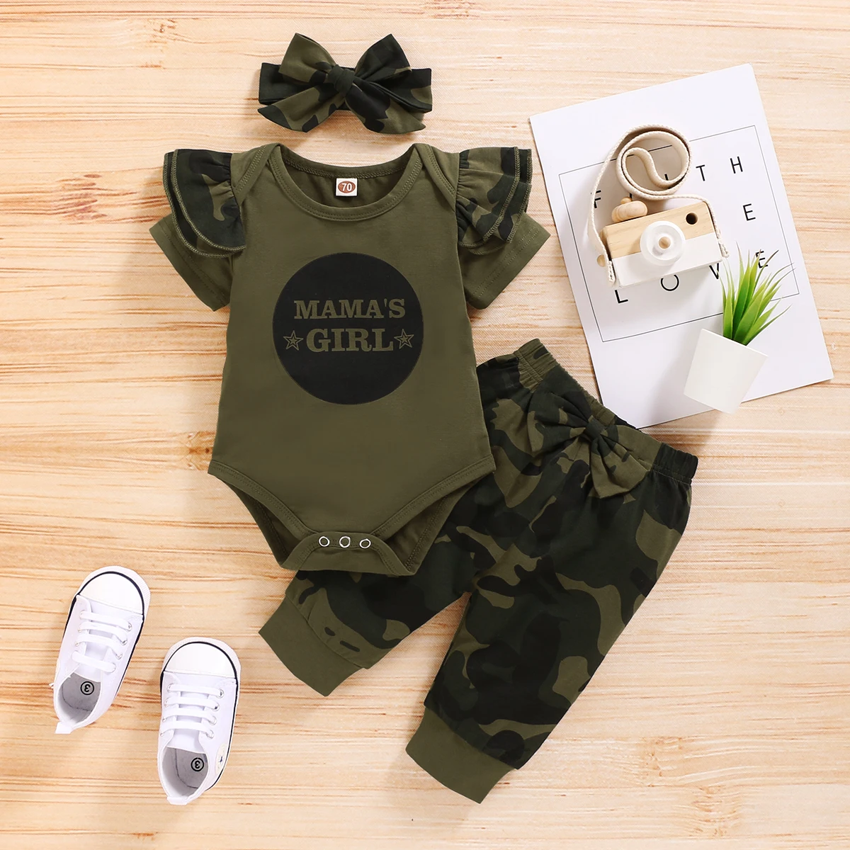 3PCS Baby Camo Romper & Pants Set 4