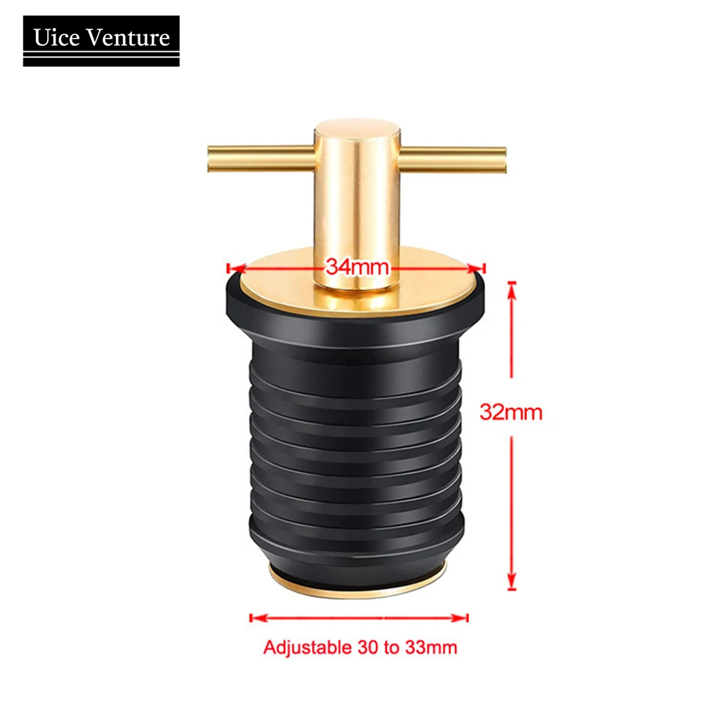 

Rubber Brass T-Handle TWIST-IN Hull Livewell Boat Drain Plug Boat Bilge Transom Seawall Baitwell Marine Boat Accessories