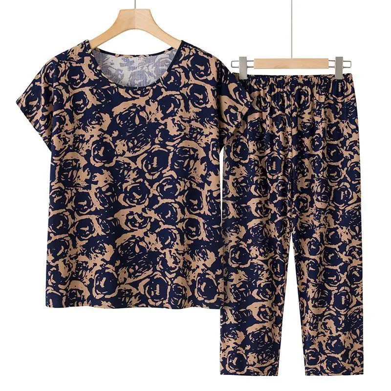 Lässiger Eisseidenanzug, lockerer Anzug in großer Größe, kurzärmeliges Oberteil, lockerer zweiteiliger Anzug, Übergröße, Sommeroutfits, Pijamas Feminino – Detail 23
